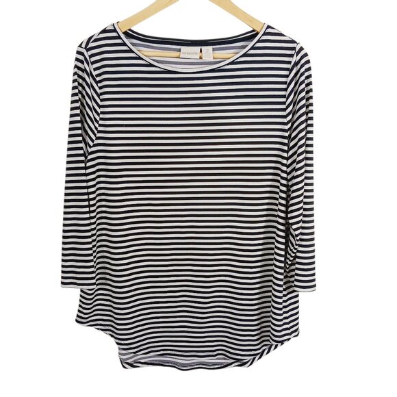 Chico's Tops - Chico's Size 2 (Large), Black & White Stripe Top, 3/4 Sleeve, Classic, French